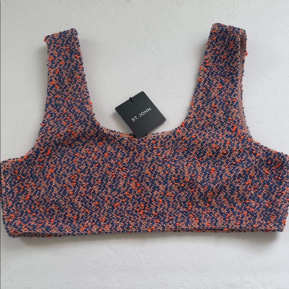 St. John Orange and Blue Knit Crop Top